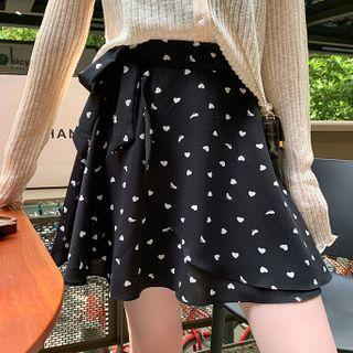 High-waist Printed Lace-up Chiffon Skirt