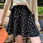 High-waist Printed Lace-up Chiffon Skirt