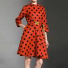 Dotted 3/4 Sleeve Dress With Belt