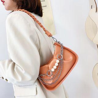 Layered Chain Faux Leather Crossbody Bag