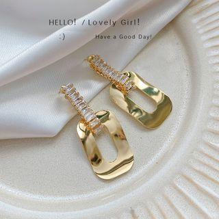 Rectangle Alloy Rhinestone Dangle Earring E4208 - 1 Pair - Gold - One Size
