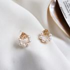 Alloy Flower Faux Pearl Earring 1 Pair - Gold & White - One Size