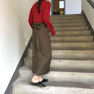 Tie Waist Midi Straight-fit Skirt Brown - One Size