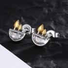 Rhinestone Alloy Earring With Ear Plug - 1 Pair - Silver - One Size