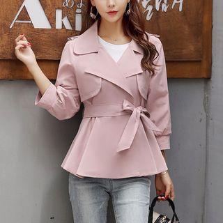 3/4-sleeve Tie-front Trench Jacket
