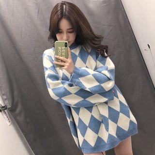 Diamond Pattern Long Sweater As Shown In Figure - One Size