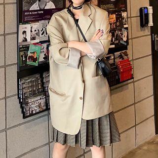 Asymmetric Blazer / Plaid Pleated A-line Skirt