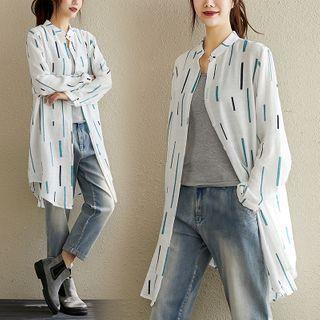 Long-sleeve Print Stand Collar Shirt