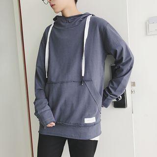 Long Sleeve Applique Loose-fit Hooded Plain Pullover