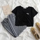 Short-sleeve Cropped T-shirt / Gingham Pants / Set