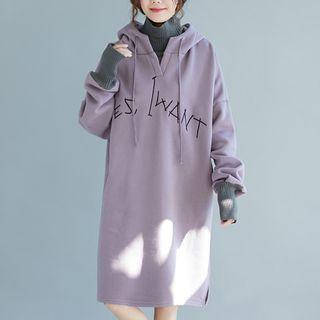Mock Two-piece Embroidered Letter Hoodie Dress