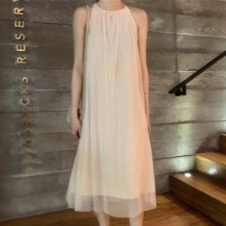Mesh Halter Midi Dress