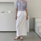 Deep-slit Stitched Maxi Linen Skirt
