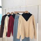 Mock Two-piece Long-sleeve Cable-knit Sweater