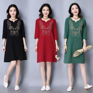 Split-neck Embroidered Dress
