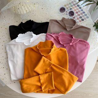 Ruffle-trim Long-sleeve Plain Top