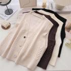 V-neck Single-breasted Plain Knit Vest