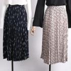 Pleated Floral Chiffon Midi Skirt