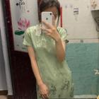 Short-sleeve Satin Floral Dress
