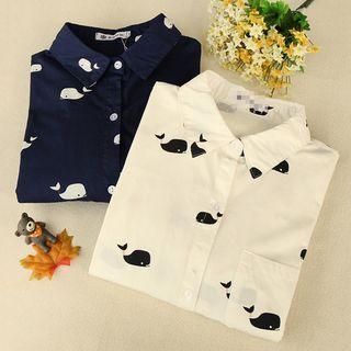 Whale Print Long-sleeve Shirt