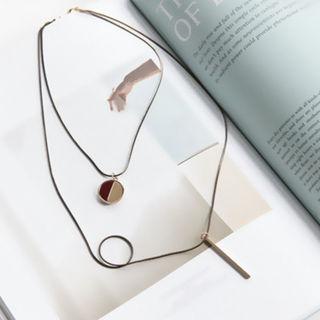 Disc Bar Pendant Tiered Long Necklace