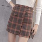 Check Double-breasted A-line Skirt