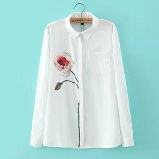 Floral Print Long-sleeve Chiffon Blouse