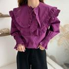 Bell-sleeve Collared Ruffled Blouse