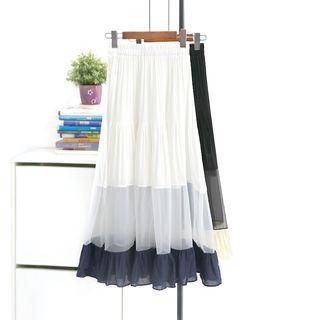 Mesh Panel Color-block Skirt