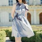 Sleeveless Frill Trim Ribbon A-line Dress