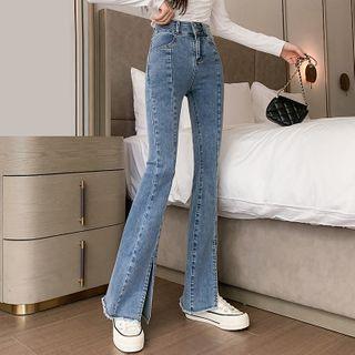 High-waist Slit-hem Skinny Boot-cut Jeans