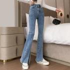 High-waist Slit-hem Skinny Boot-cut Jeans
