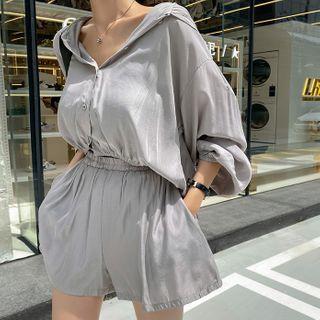 Hooded Shirt & Shorts Silky Matching Set