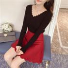 V-neck Rib Knit Top