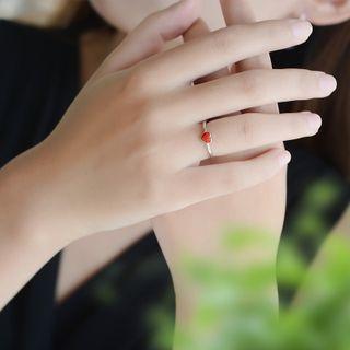 Heart Glaze Alloy Open Ring Silver - One Size