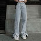 Mid-rise Washed Slit-front Straight Leg Jeans