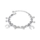 Fashion Simple Moon Round Double Layer 316l Stainless Steel Bracelet Silver - One Size