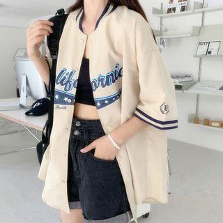 Short-sleeve Lettering Button-up Jacket