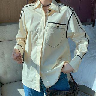 Contrast Trim Shirt Milk Tea - One Size