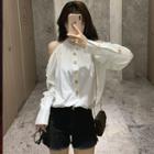 Long-sleeve Cold Shoulder Buttoned Blouse