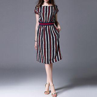 Cap Sleeve Striped Midi Dress