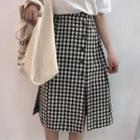 Plaid Buttoned Slit-front A-line Skirt