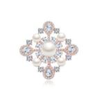 Elegant Temperament Plated Rose Gold Geometric Imitation Pearl Brooch With Cubic Zirconia Rose Gold - One Size
