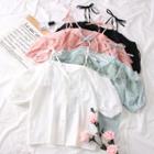 Off-shoulder Lace-panel Plain Shirt