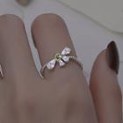 Layered Rhinestone Flower Ring 2 Pcs - Silver - Size 14