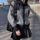 Collared Two-tone Cardigan Gray - One Size