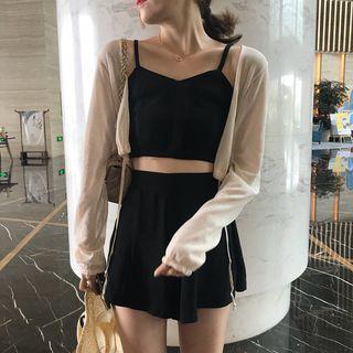 Spaghetti Strap Cropped Top / Wide-leg Shorts / Light Jacket