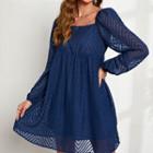 Long-sleeve Square Neck Striped Mini A-line Dress