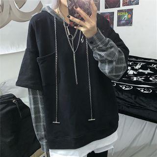 Mock Two-piece Plaid Chained Hoodie