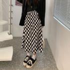Checkerboard Midi A-line Skirt Black & White - One Size